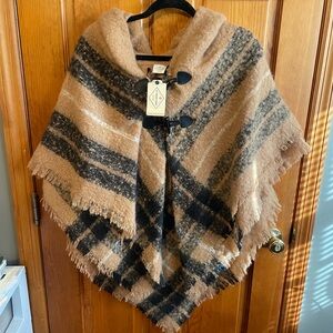 St. John's Bay Tan and Black Plaid Poncho
